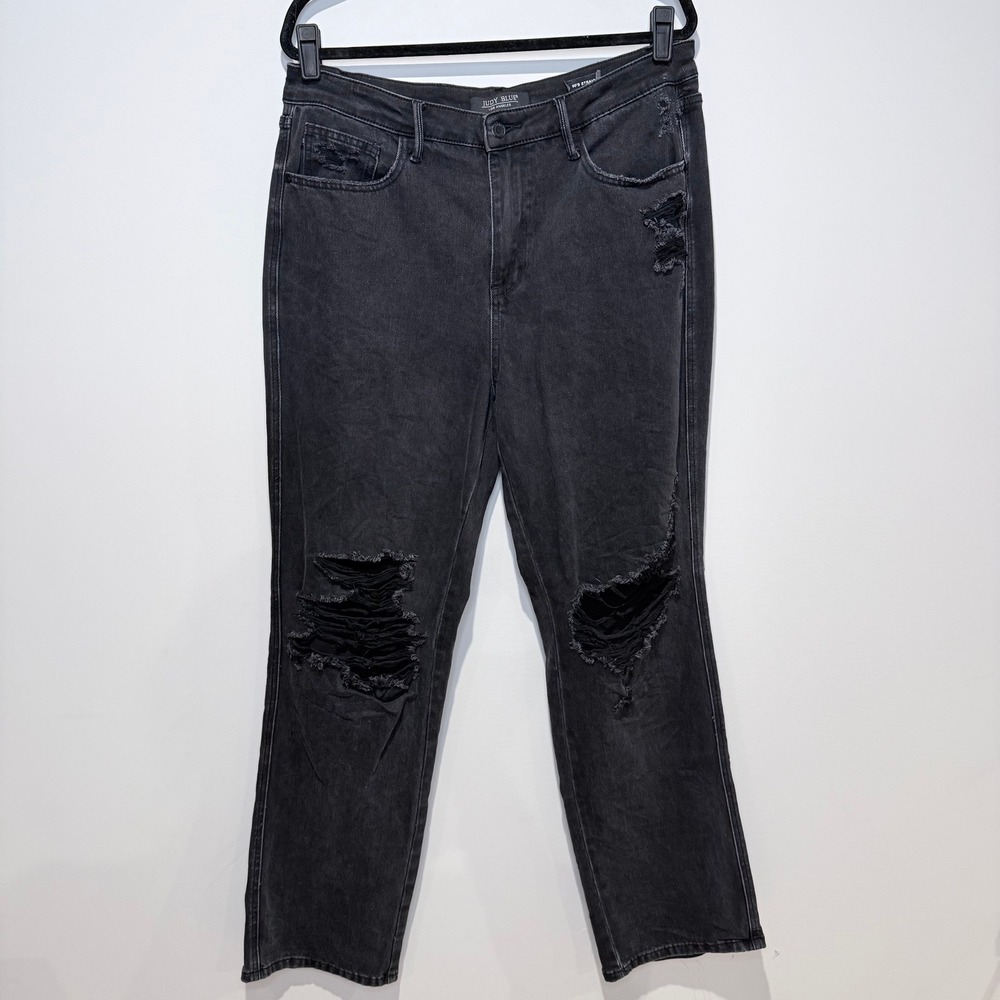 JUDY BLUE 90s Straight Jeans Black Wash Distressed‎ Size 15/32